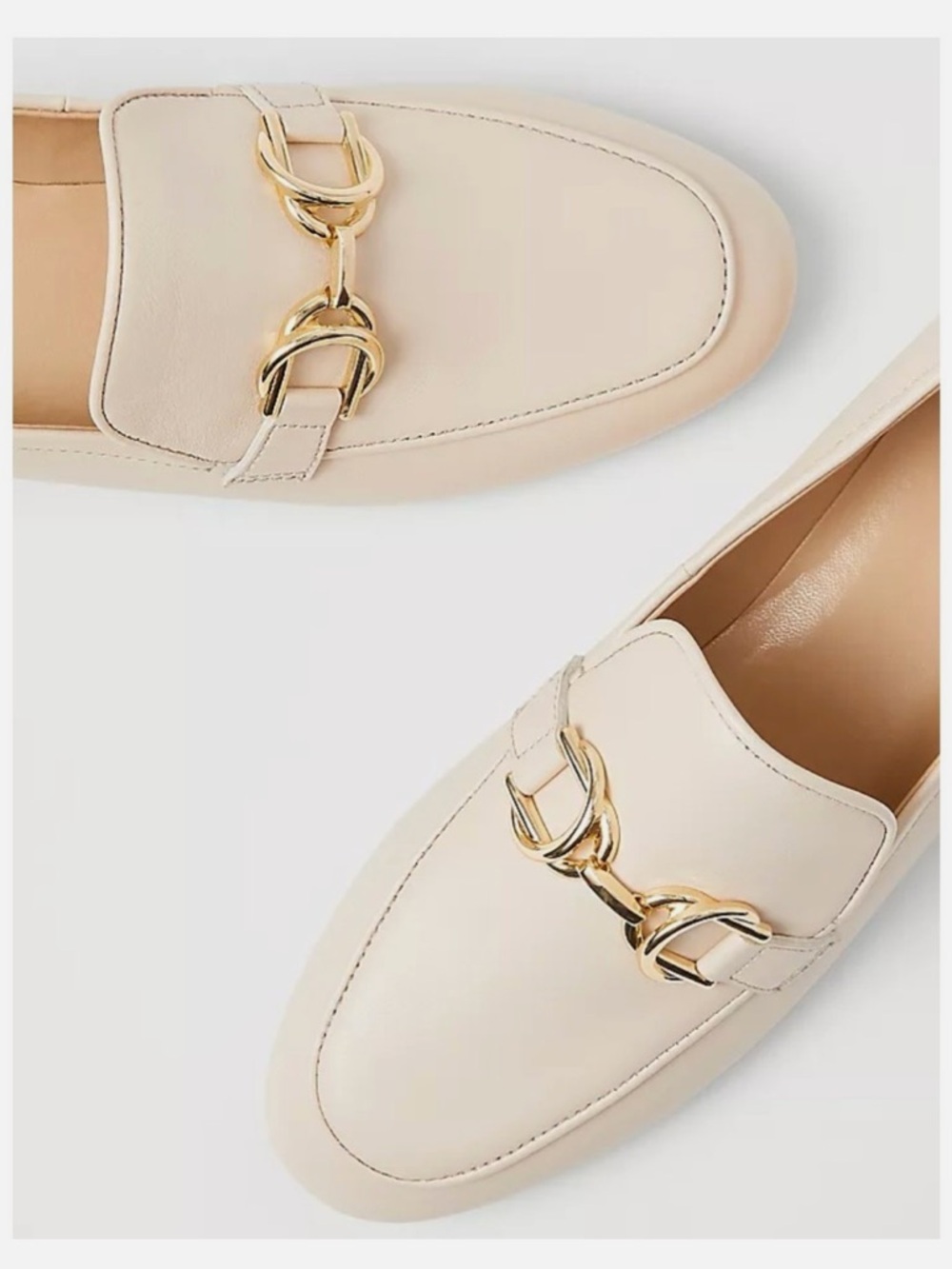 Ann Taylor Chain Bit Leather Loafers in Pearl Shadow